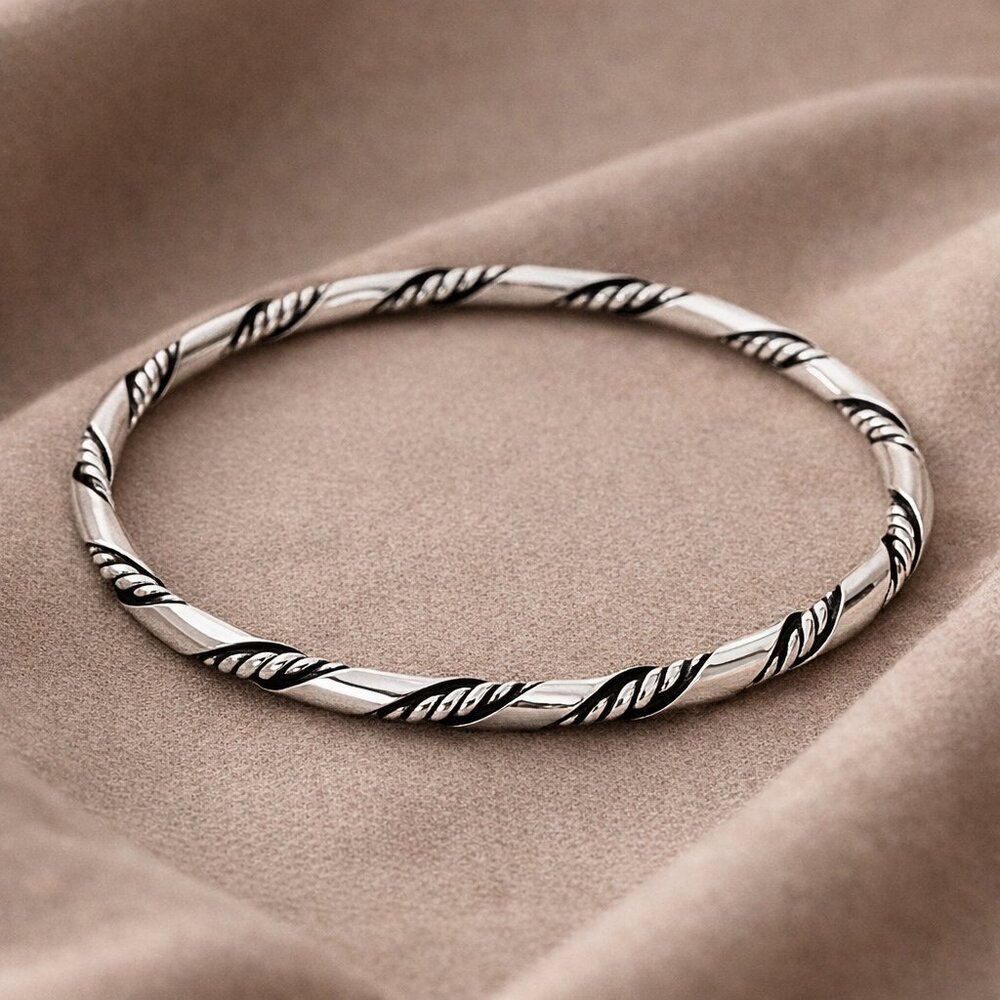 Sterling Silver Twisted Rope Bangle – 64mm Classic Stackable Bracelet